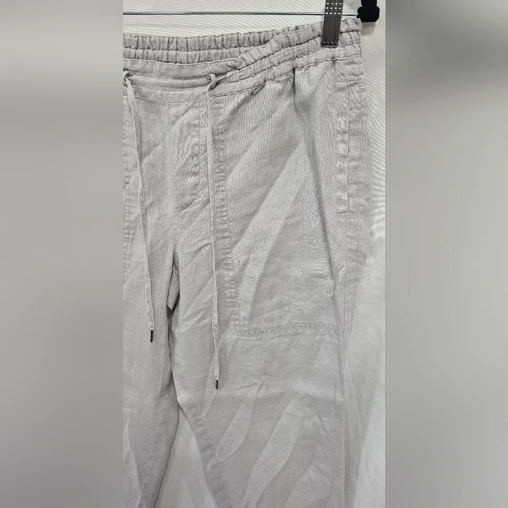 Vince women S cropped linen‎ pants gray pull on travel beach drawstring festival